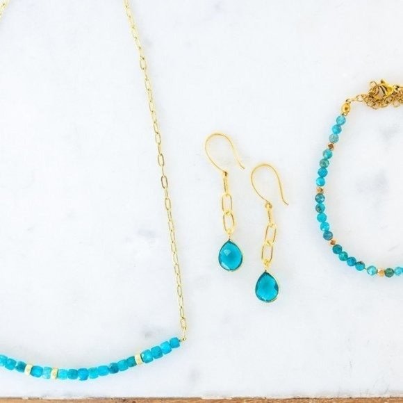 Teal Blue Gemstone Beaded Bracelet Stacking bracelet apatite gemstone bracelet - Picture 10 of 12